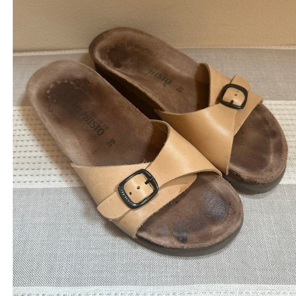 Mephisto Hafina Tan Leather Open Toe Slip-On Sandal Size 39/ US 8.5-9